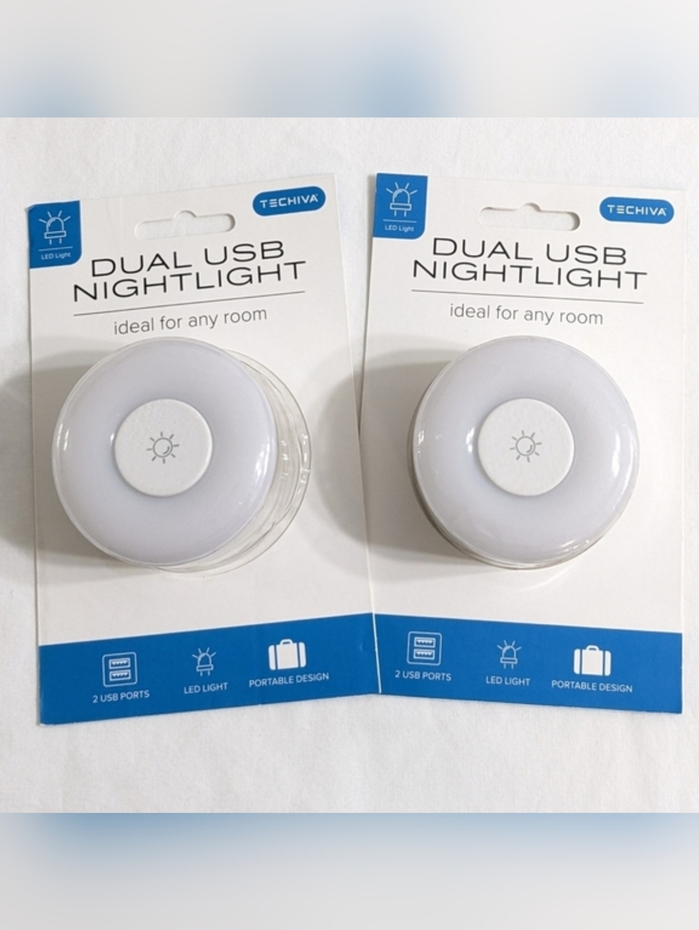 Dual USB Night Light LED Plug In W/ 2 USB Ports Charging Nightlight, Bundle Of 2